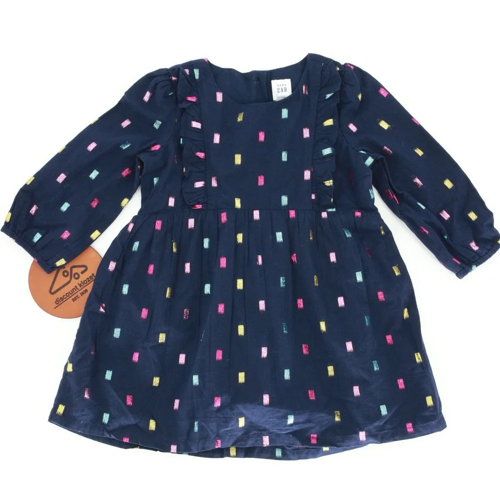Baby Gap‎ Girls 2T Metallic Block Ruffle Button Back Lined Dress NWT